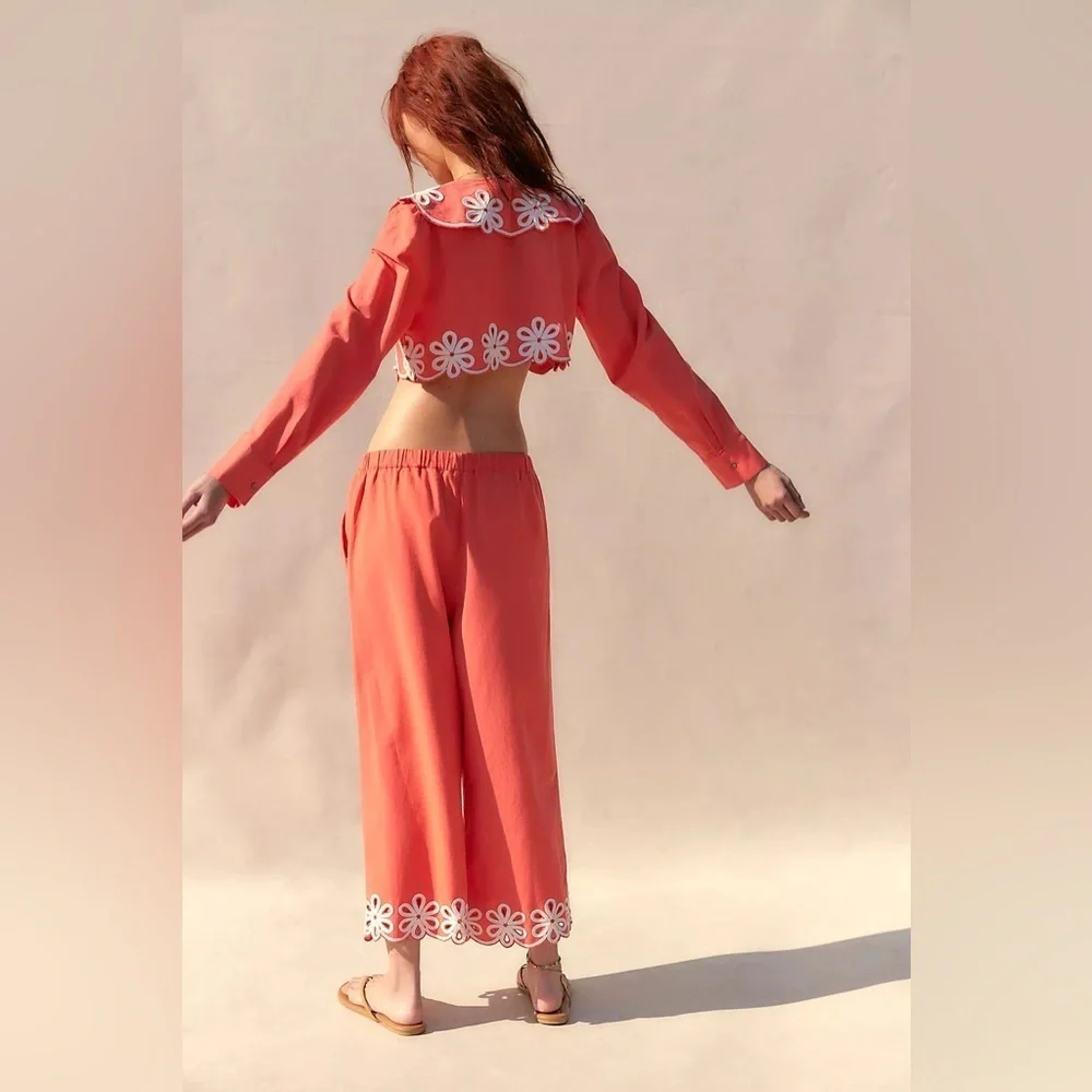 Free People Amina Coord Matching Set Embroidered Tie Front NWT